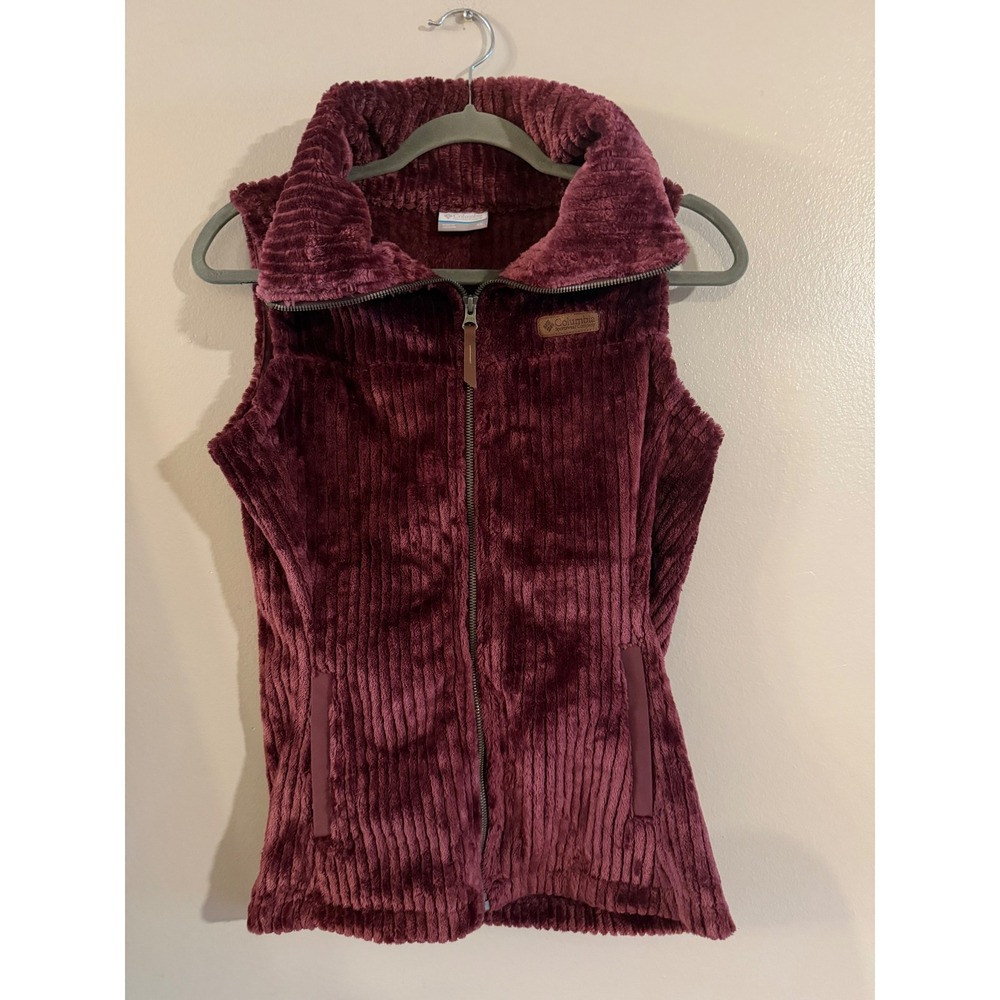 Columbia Womens Ribbed High Pile Fleece Full Zip Vest Burgundy XS